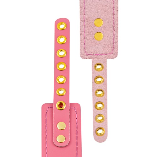 Розовый кожаный однослойный ошейник с прошивкой