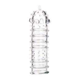 Прозрачная насадка на пенис TOYFA A-Toys с ребрами и точками - 15,3 см.