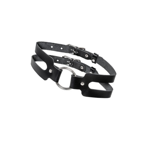 Черный кожаный чокер-ошейник из двух ремешков