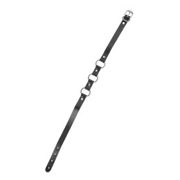 Черный кожаный чокер-ошейник с тремя кольцами