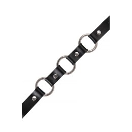 Черный кожаный чокер-ошейник с тремя кольцами