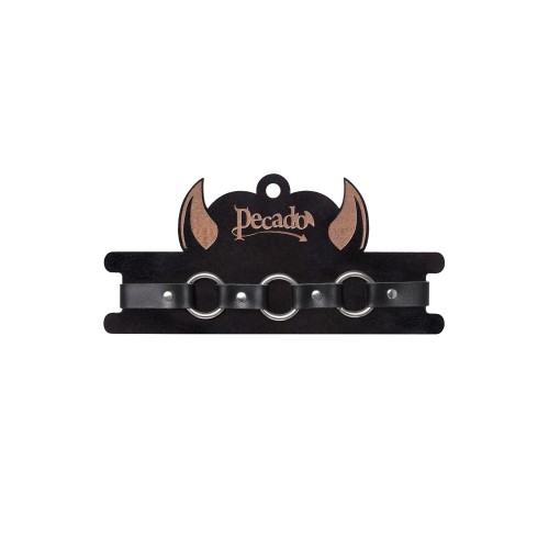 Черный кожаный чокер-ошейник с тремя кольцами