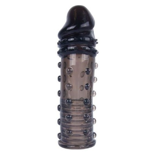 Черная насадка на пенис с пупырышками - 15 см.