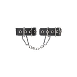 Черные кожаные наручники-браслеты из одного ремешка с люверсами