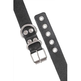 Черные кожаные наручники-браслеты из одного ремешка с люверсами