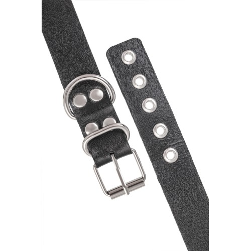 Черные кожаные наручники-браслеты из одного ремешка с люверсами