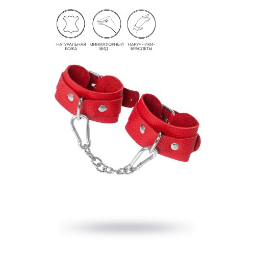 Красные кожаные наручники-браслеты со скруглёнными углами