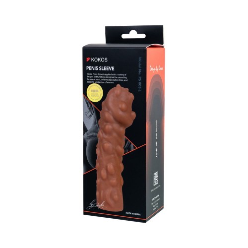 Телесная, покрытая пузырьками насадка на член - 16,5 см.