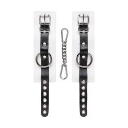 Бело-черные кожаные наручники с одним ремешком с люверсами