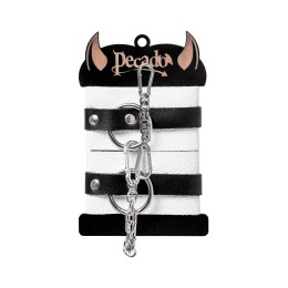 Бело-черные кожаные наручники с одним ремешком с люверсами