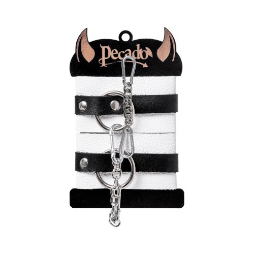 Бело-черные кожаные наручники с одним ремешком с люверсами