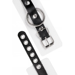 Бело-черные кожаные наручники с одним ремешком с люверсами
