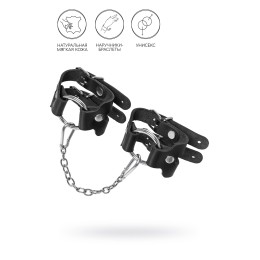 Черные кожаные наручники-браслеты из двух ремешков