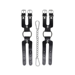 Черные кожаные наручники-браслеты из двух ремешков