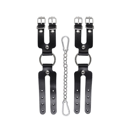 Черные кожаные наручники-браслеты из двух ремешков