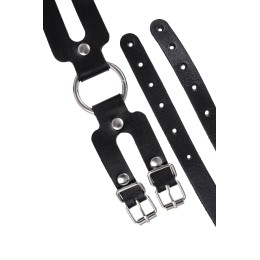 Черные кожаные наручники-браслеты из двух ремешков