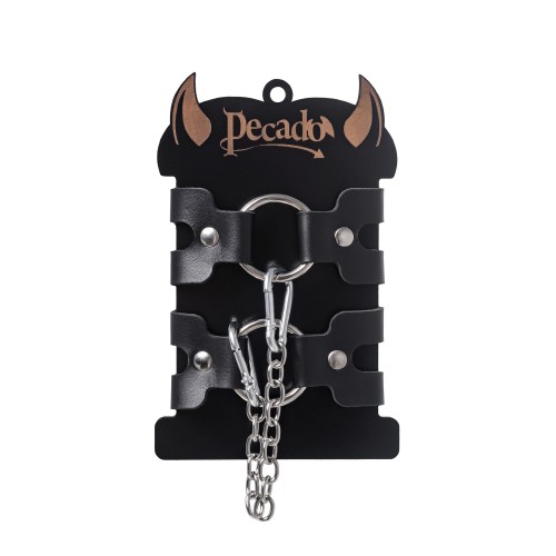 Черные кожаные наручники-браслеты из двух ремешков