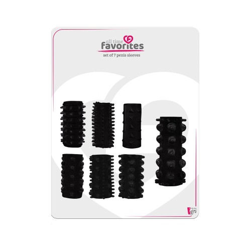 Набор из 7 черных насадок Penis Sleeves Set