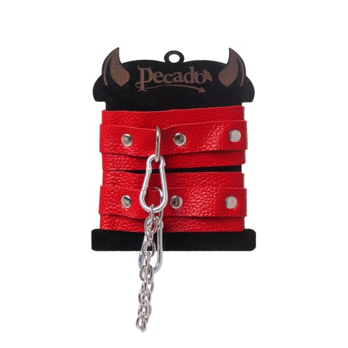 Красные кожаные узкие оковы со скруглёнными углами