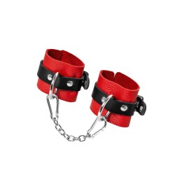 Красно-черные мягкие наручники с одним ремешком с люверсами
