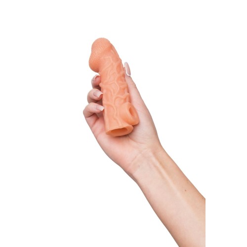 Телесная закрытая насадка с венками Cock Sleeve 006 Size S - 13,8 см.