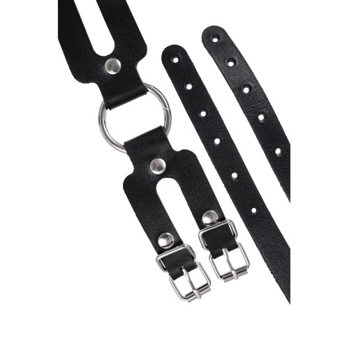 Черные кожаные оковы из двух ремешков