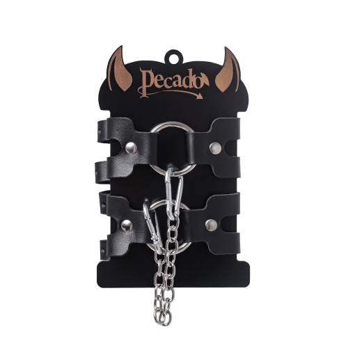 Черные кожаные оковы из двух ремешков