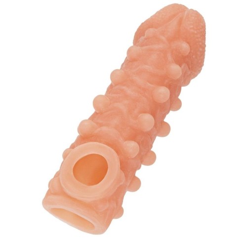 Телесная закрытая насадка с шариками Cock Sleeve 010 Size L - 17,6 см.