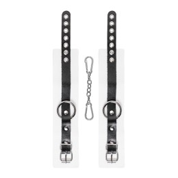 Бело-черные мягкие оковы с одним ремешком и люверсами