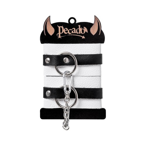 Бело-черные мягкие оковы с одним ремешком и люверсами