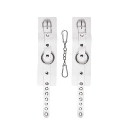 Белые мягкие кожаные наручники с люверсами