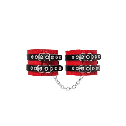 Красно-черные мягкие оковы с двумя ремешками с люверсами