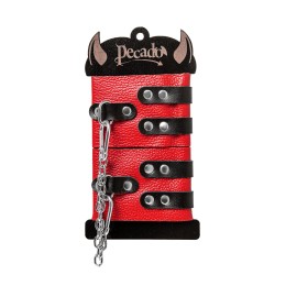 Красно-черные мягкие оковы с двумя ремешками с люверсами
