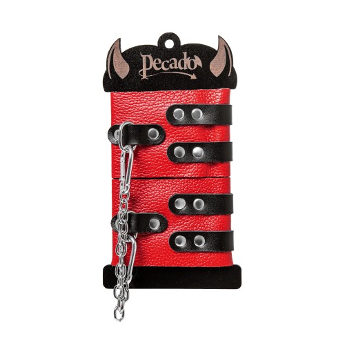 Красно-черные мягкие оковы с двумя ремешками с люверсами