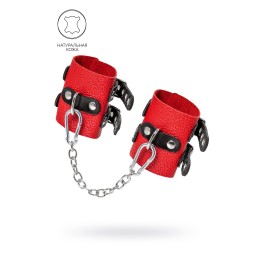 Красно-черные мягкие наручники с двумя ремешками с люверсами