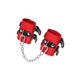 Красно-черные мягкие наручники с двумя ремешками с люверсами