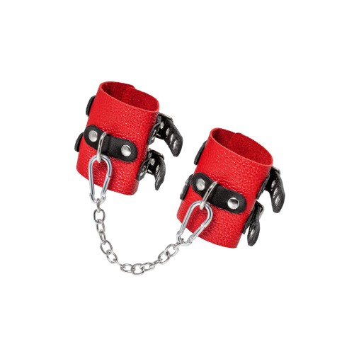 Красно-черные мягкие наручники с двумя ремешками с люверсами