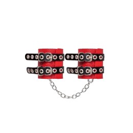 Красно-черные мягкие наручники с двумя ремешками с люверсами