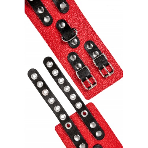 Красно-черные мягкие наручники с двумя ремешками с люверсами