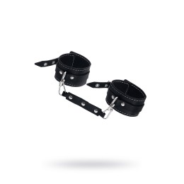 Черные двухслойные кожаные оковы с белой строчкой