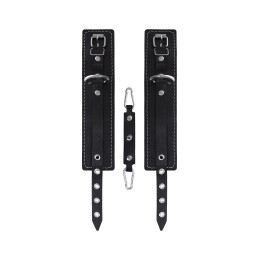 Черные двухслойные кожаные оковы с белой строчкой