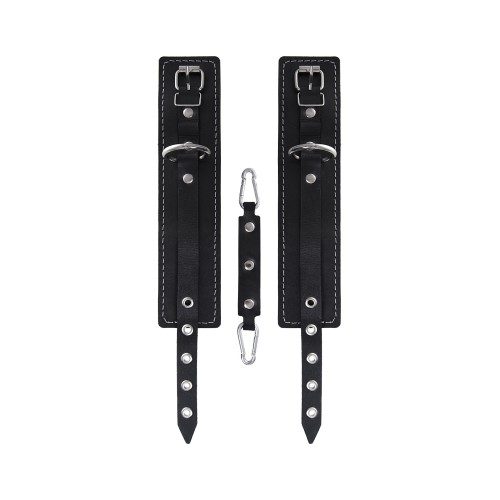 Черные двухслойные кожаные оковы с белой строчкой