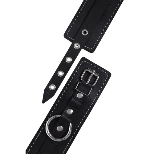 Черные двухслойные кожаные оковы с белой строчкой