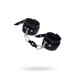 Черные двухслойные наручники с белой строчкой