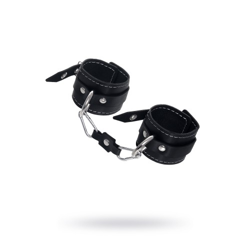 Черные двухслойные наручники с белой строчкой