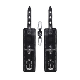 Черные двухслойные наручники с белой строчкой