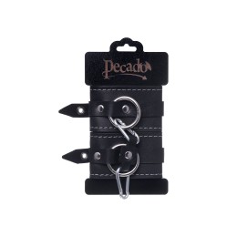 Черные двухслойные наручники с белой строчкой