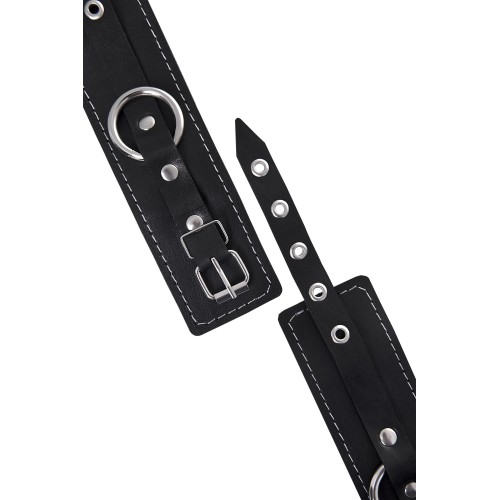 Черные двухслойные наручники с белой строчкой