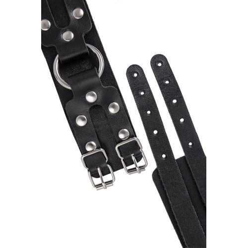 Черные кожаные оковы с двумя ремешками