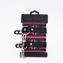 Черно-розовые кожаные оковы с розовой строчкой